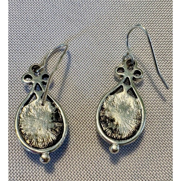 Silver Filigree Teardrop Earrings Blue Cat’s Eye Glass Boho Vintage Style Jewelr - Picture 2 of 4